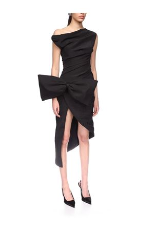 Drop Shoulder Midi Dress With Bow In Black DAVID KOMA | AW25DK48DBLACK